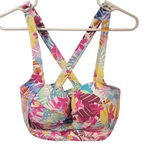 California Waves Plus Women's Swim Top Size 16/18 White Pink Floral Push Up